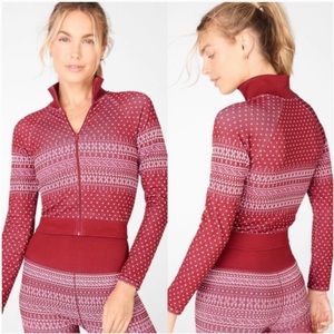 Fabletics Spiced Apple Festive Fair Isle Holiday Seamless Cropped Jacket size XL